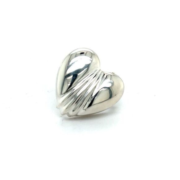 Tiffany & Co Estate Large Puffed Heart Brooch Pin Silver TIF355 - Picture 1 of 7